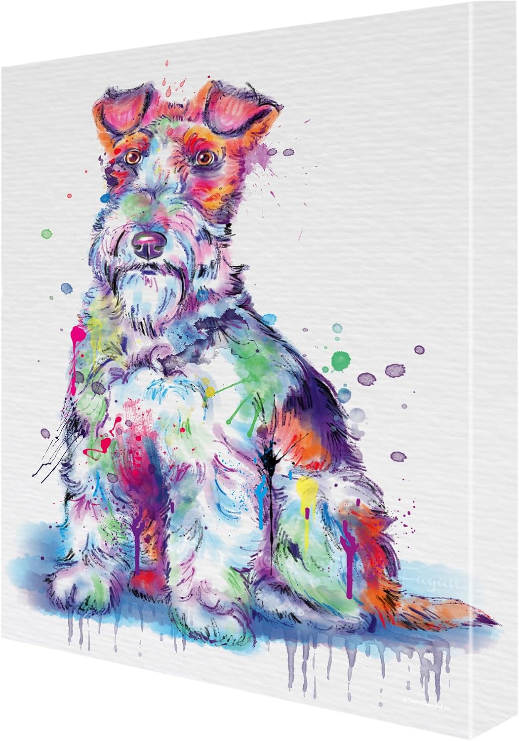 Watercolor with Wire Fox Terrier Dog Canvas Wall Art - Premium Quality Ready to Hang Room Decor - Black Floating Framed 16" x 24"
