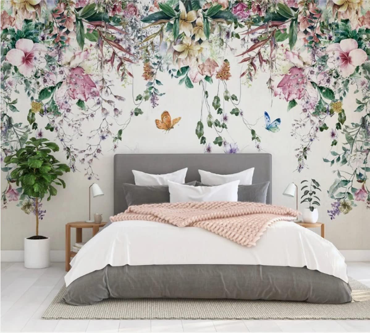 Colorful Flowers Butterflies Floral Peel and Stick Wallpaper 100''H x 150''W