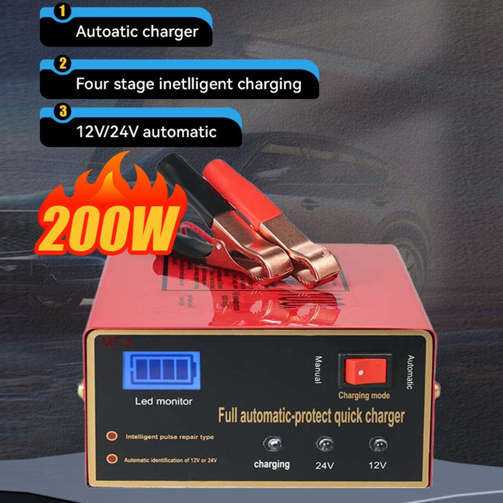 Garosa 10A 12V Inteligentna ładowarka Akumulatorowa w Pełni Automatyczna Inteligentna ładowarka z automatyczną ochroną dla Ciężarówek Samochodowych Motocykl Morski (wtyczka UE)