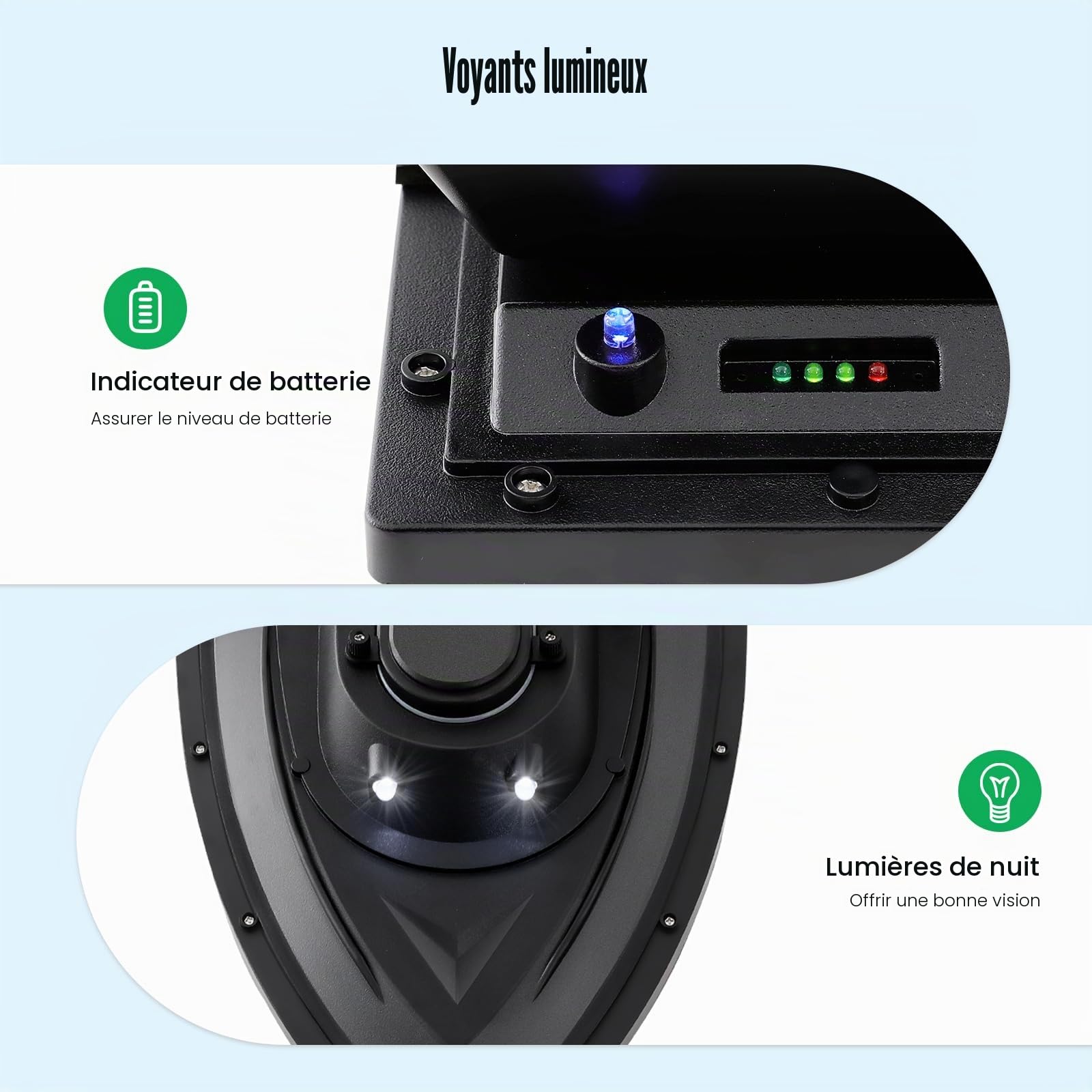Cruise Angel Nest Bateau pêche RC 500 m appât de nuit 2 kg Télécommande 2,4 G, lumière LED, chargeur, deux boîtes à appâts