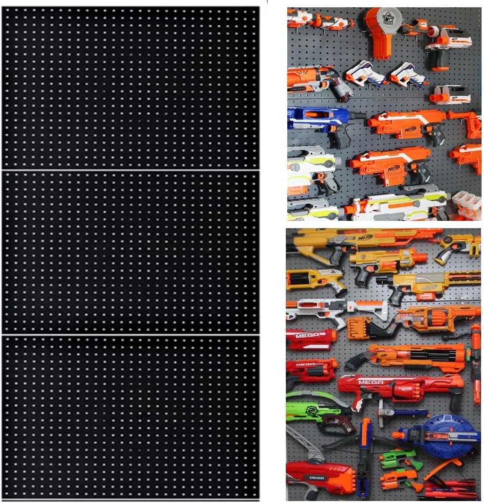 Peg Board for Nerf Gun Storage Organizer Kit 3 ea 24”x16” Pegboard Holder for Nerf Blasters Wall Organization