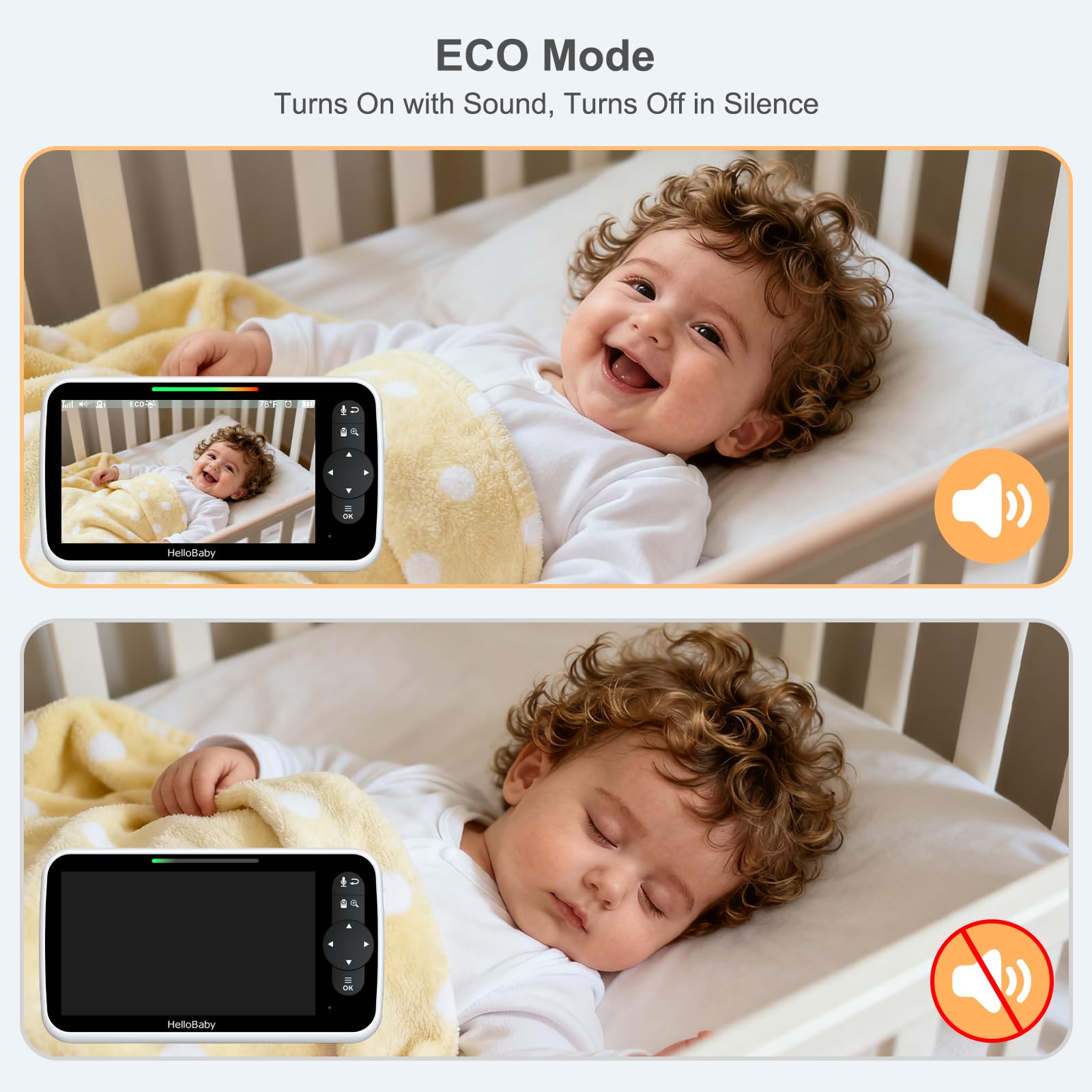 HelloBaby Monitor de Video para Bebés de 6", Pantalla Grande con Cámara y Audio, Batería de 4000mAh y Modo Eco, Visión Nocturna, Sin WiFi, Conversación Bidireccional y 8 Canciones de Cuna, Cámara PTZ