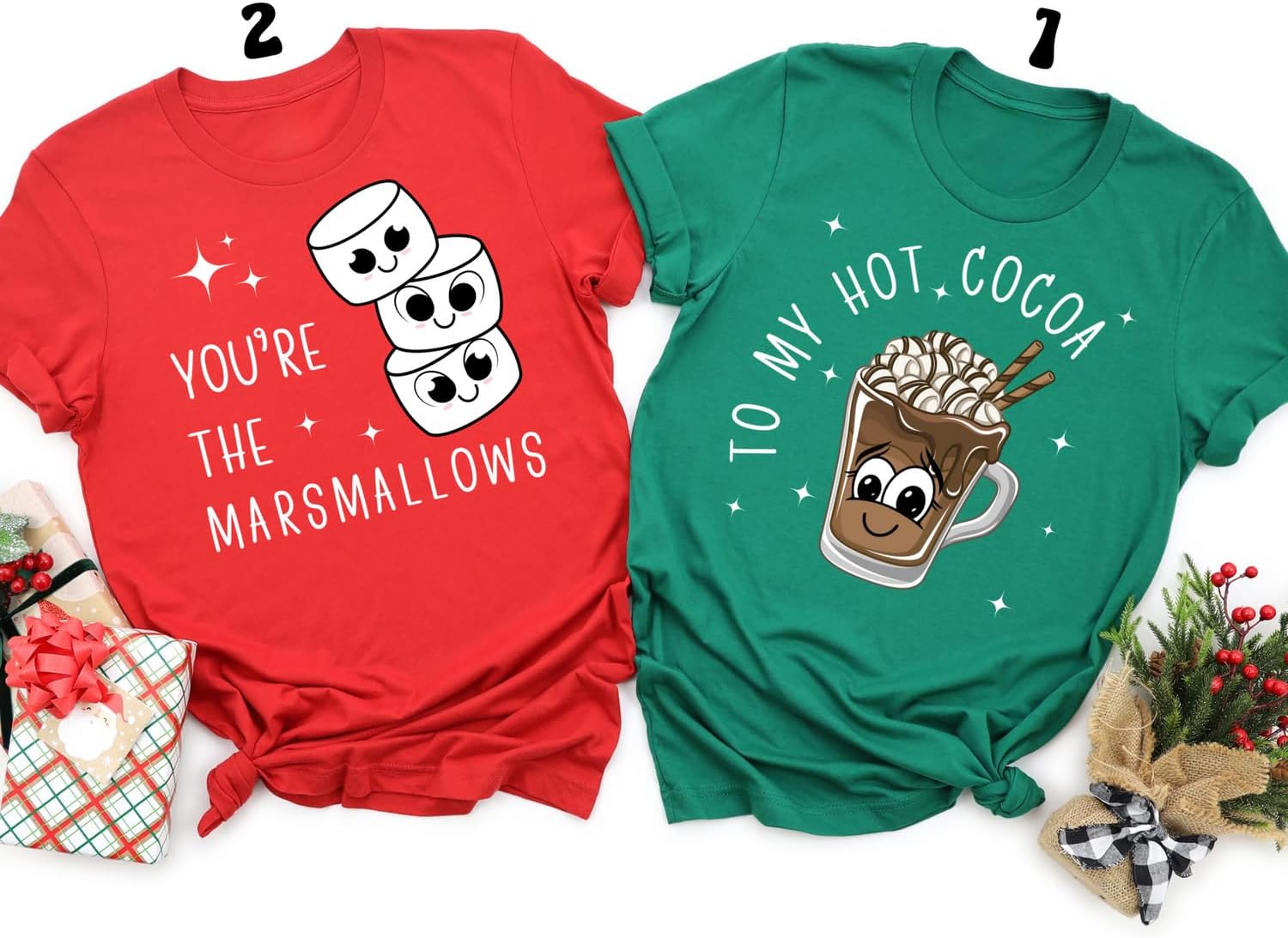 HandmadePersonalized Handmade You're The Marshmallows To My Hot Cocoa Shirt, Couples Christmas T shirt, Cute Husband and Wife Christmas Shirt, Christmas Pajamas