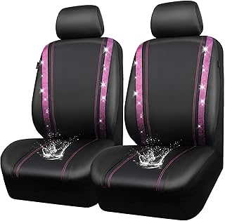 CAR PASS Wasserdicht Leder Autositzbezüge, Bling Diamant 2 Vordersitzbezüge, Glänzend Kristall Glitzernd, Universal für 95% Aller Automobile LKW SUV, Frauen Damen Mädchen(Vordersitze, Rosa)