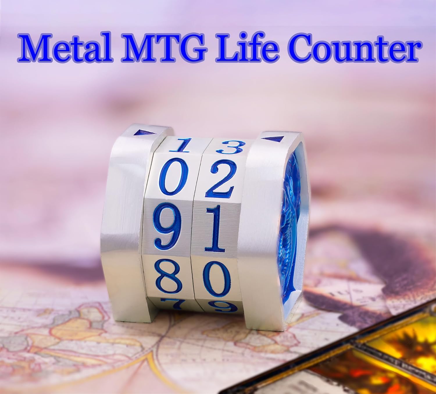 Metal MTG Life Counter Wheel Metal Magic Life Counter MTG Health Tracker MTGs Foundations with Dragon Symbol for Board Games, Cards Games, TTRPGs, Compatible with MTGs(Pearl Silver_Blue)