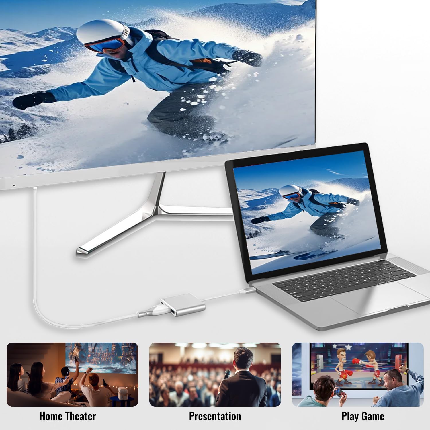 DAILINK 3-IN-1 Adattatore USB C HDMI, Light-Ning to HDMI Cavo HDMI per TV Adattatore, Adattatore USB C a HDMI, Multiporta Digitale AV con 4K HDMI, USB-A 3.0, 3in1 Plug and Play HDMI USB C