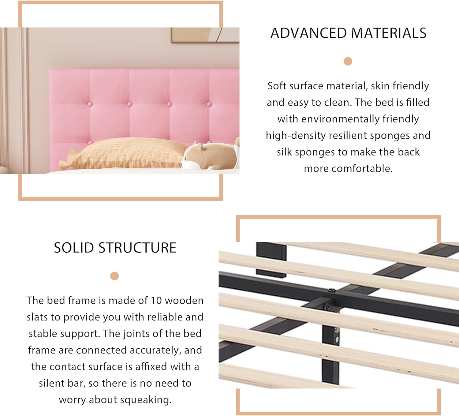alazyhome Queen Size Upholstered Platform Bed Frame with Button Tufted Velvet Headboard Wood Slat Support Easy Assembly No Box Spring Needed Pink