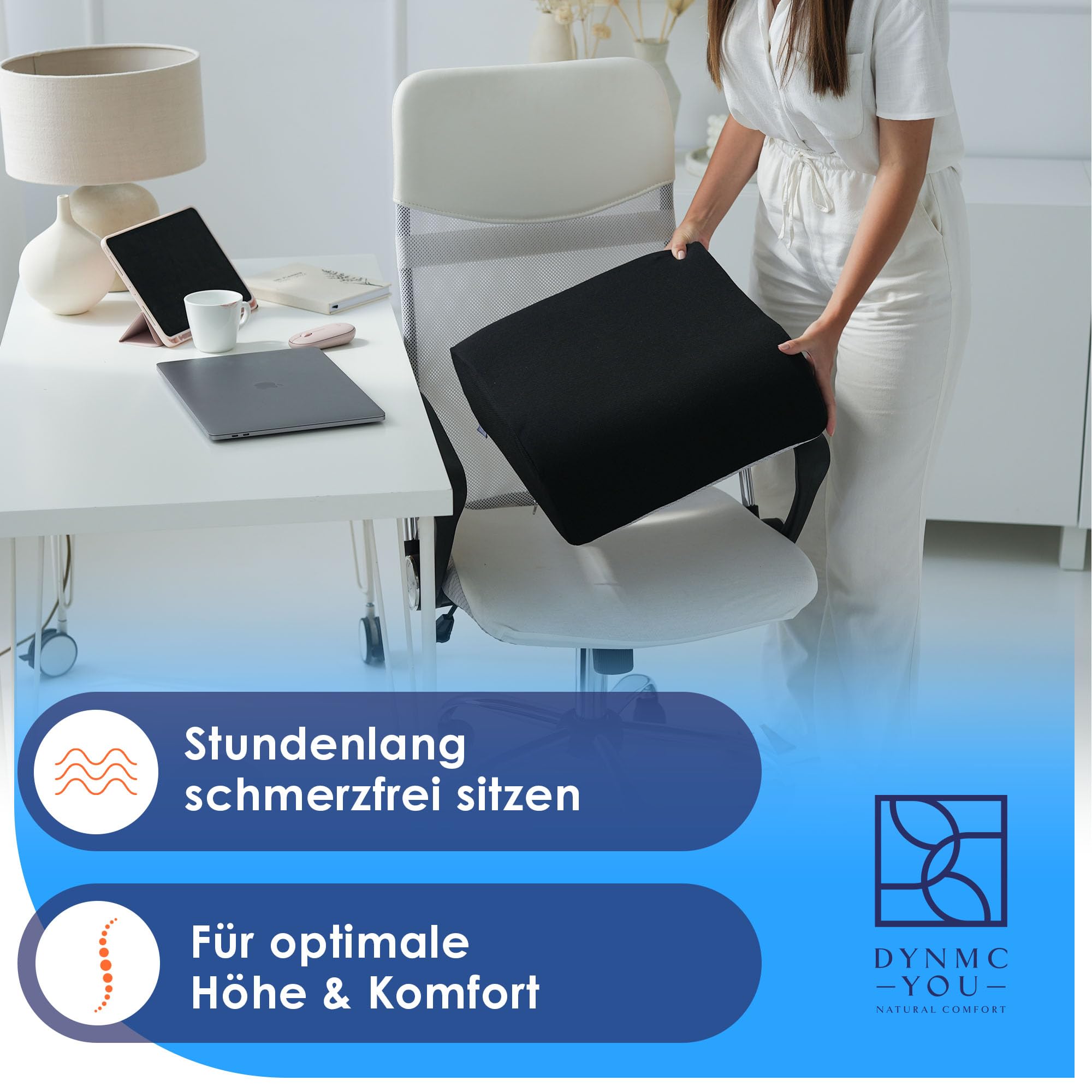 Sitzerhöhung Erwachsene 12 cm hoch – festes, bequemes Sitzkissen für Stuhl | Bequeme, feste Sitzerhöhung & Aufstehhilfe · ca. 12 cm höher sitzen · Sitzfläche 41x41 cm · für Stuhl, Auto & Büro · OEKO-TEX
