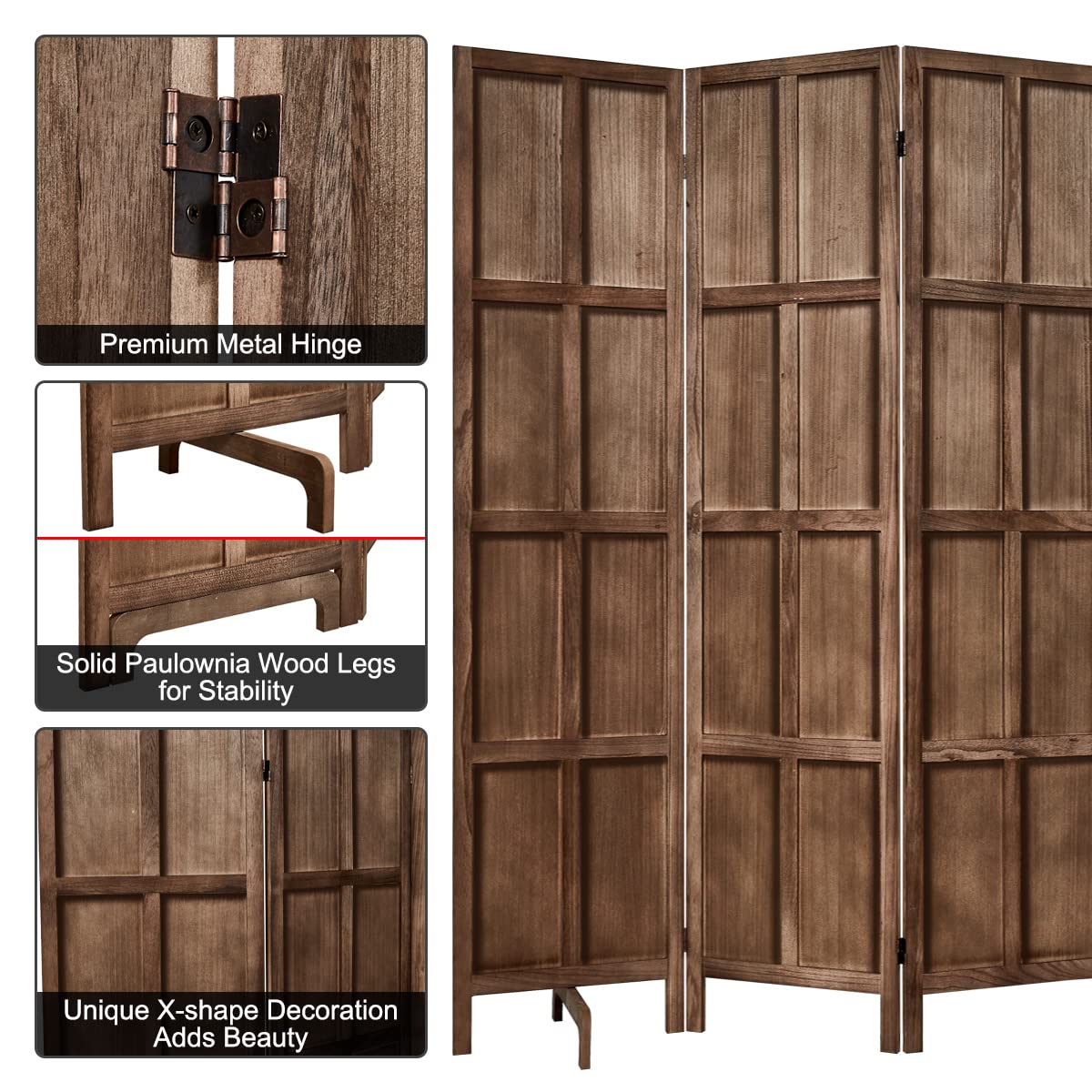 RHF 5.8 Ft.Tall Room Divider with Stand,16" Each Panel,Rustic Folding Privacy Screens,Heavy Duty