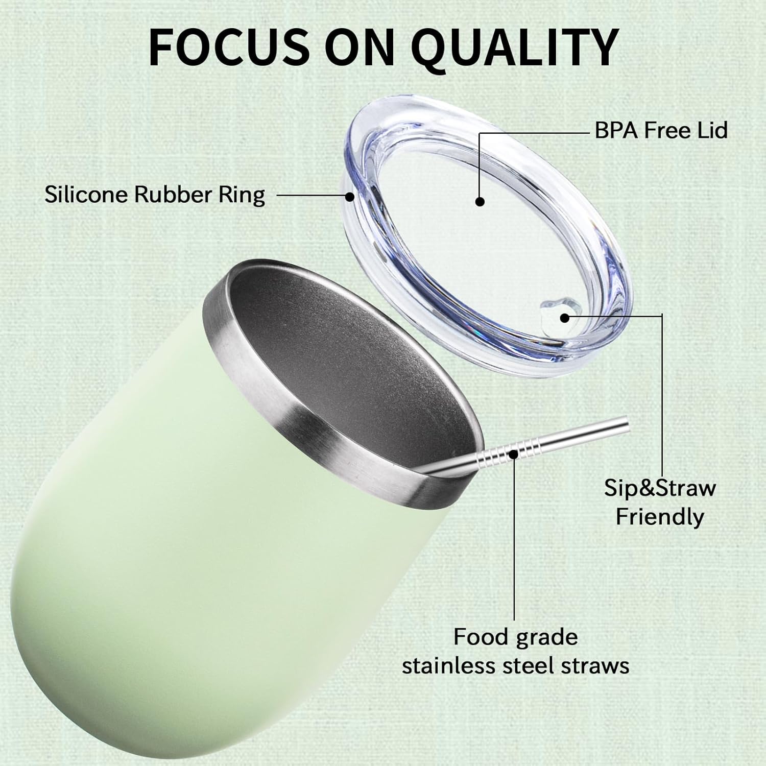 12oz/4 Pack Stainless Steel Wine Tumbler with Lids, Double WallVacuum Stainless Steel Travel Tumbler,Insulated Wine GlassesTravel Tumbler for Cold & Hot Drinks,Cup for Champaign Coffee(Light color) - Image 4