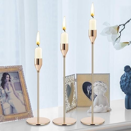 Miniatura 6 de Portavelas dorado francés dorado para centros de mesa, bodas, fiestas, se adapta a velas de 34 pulgadas, portavelas cónico de metal, decoración para