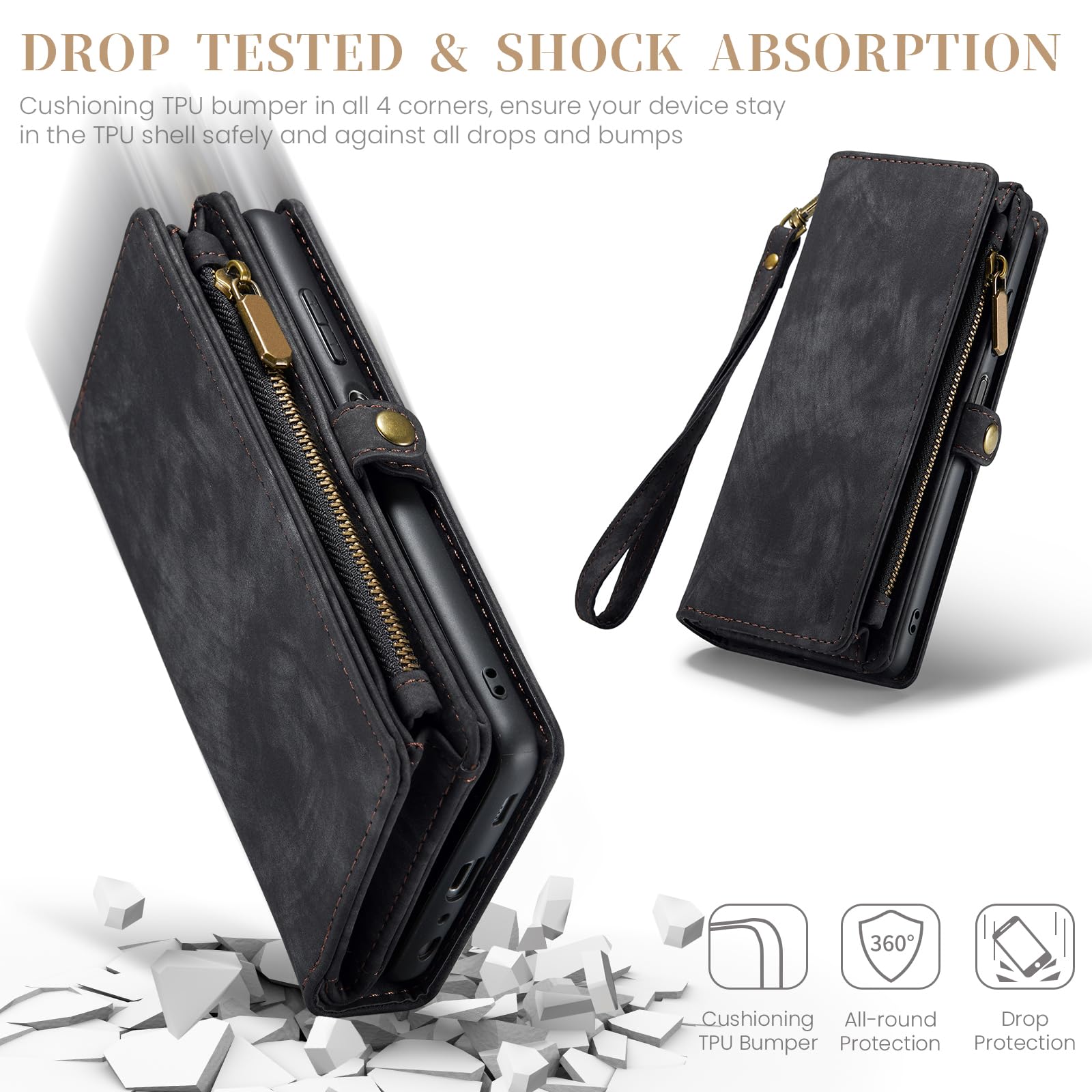 Asuwish Custodia per telefono per Samsung Galaxy A25 5G Portafoglio con cerniera magnetica rimovibile con pellicola protettiva in vetro temperato e porta carte di credito in pelle PU A 25 25A SM-A256U