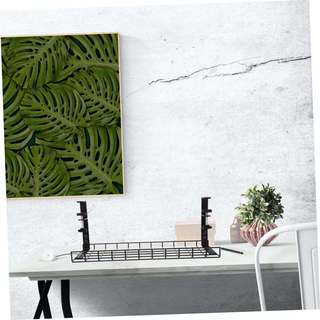 SECFOU Desk Cable Organizer Tray with No Drill Installation, Large Capacity Wire Management Rack for Home Office, Black 500mm Cable Storage Holder