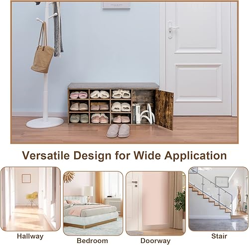 Miniatura 8 de Giantex Banco de zapatos de 9 cubos con almacenamiento, estantes ajustables con cojín acolchado extraíble, banco de almacenamiento de zapatos de 3