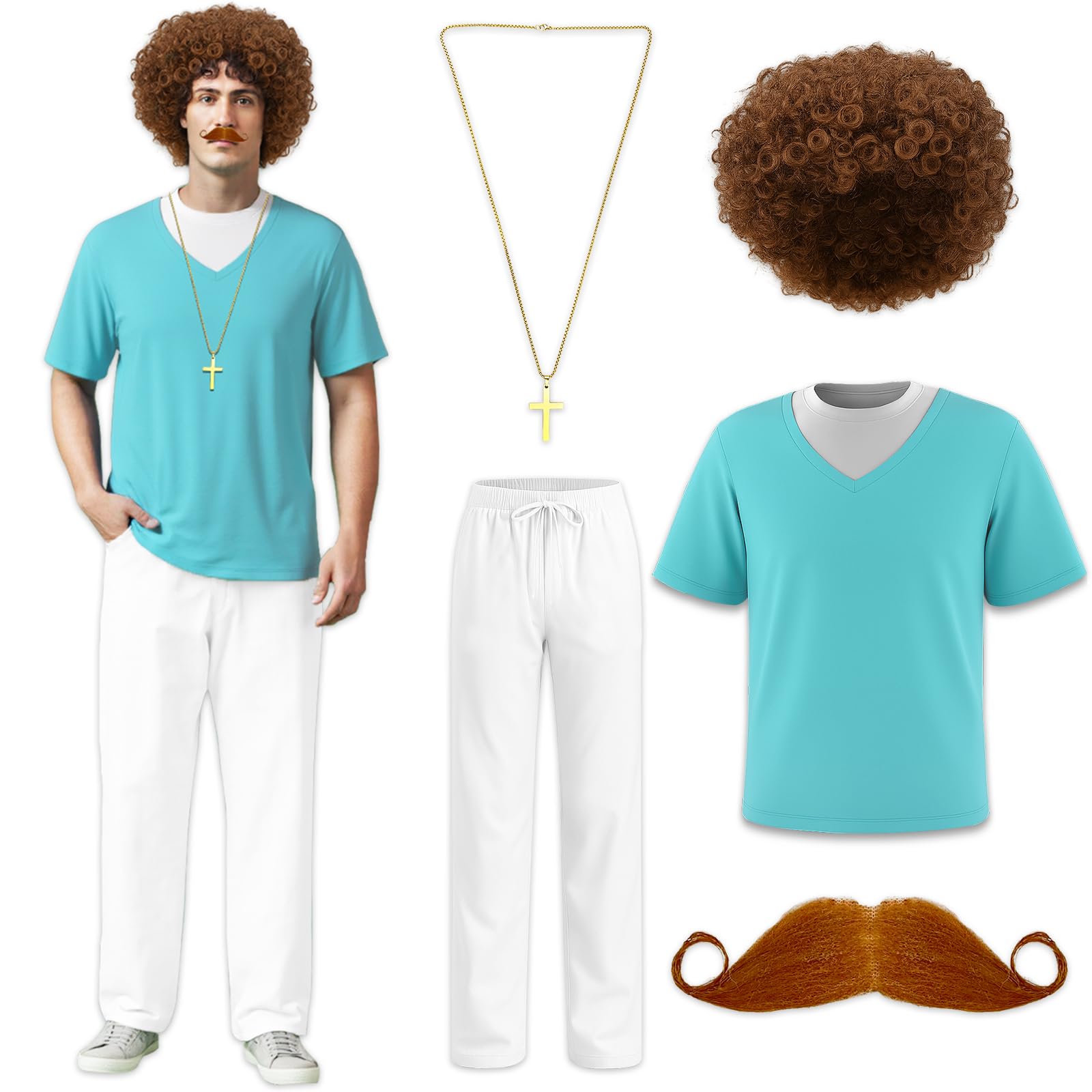 Halloween Costume Men Adult Light Blue Short Sleeve T-Shirt for Cosplay Large