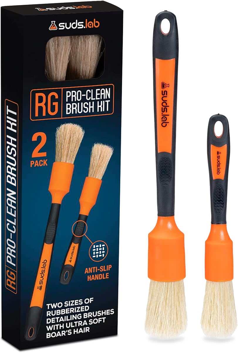 Suds Lab Detailing Brush with Rubberized Bristles, Car Detailing Wheel Brush Rim Cleaner 2 Pack : Automotive
