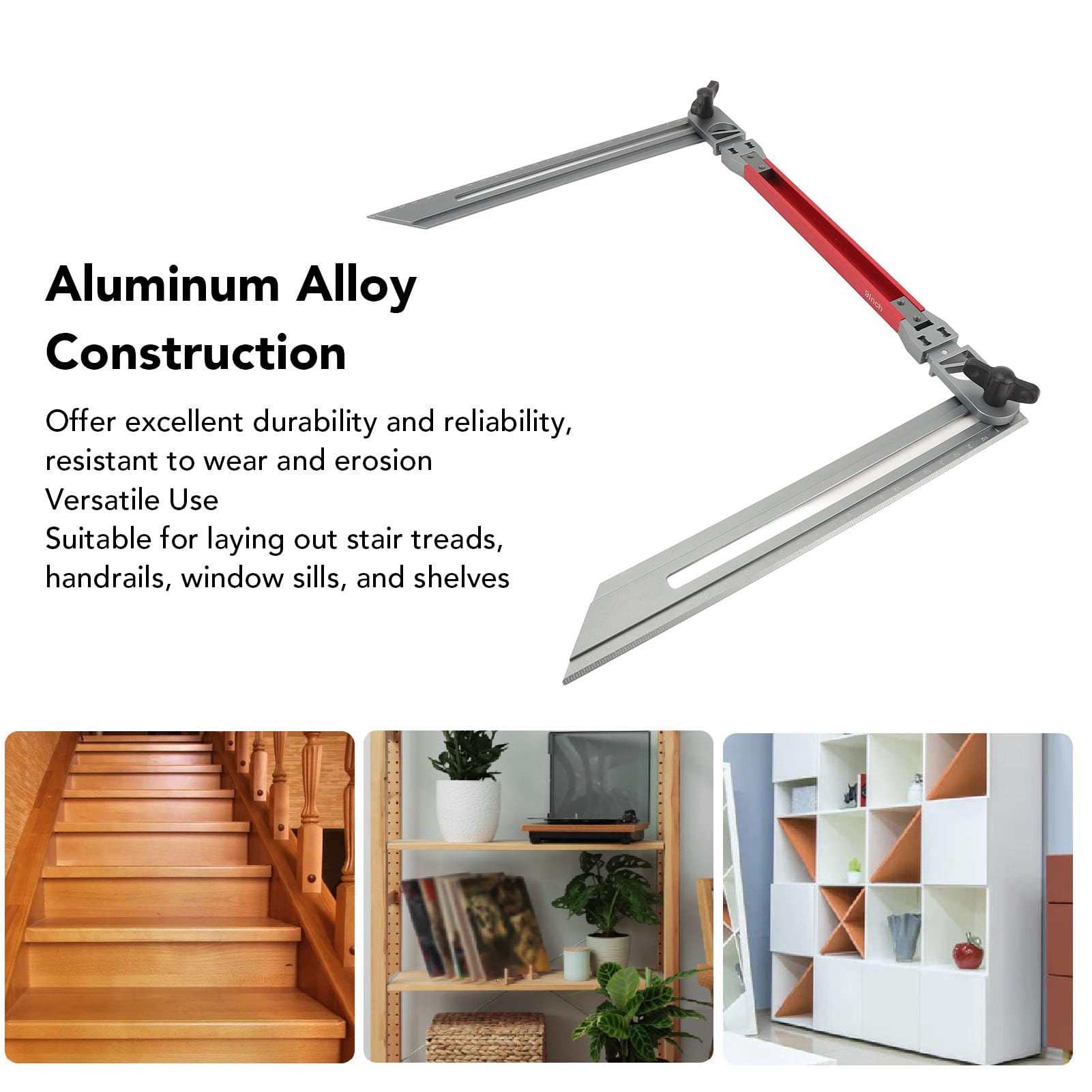 Herramienta de Plantilla de Huella de Escalera de Aleación de Aluminio, Herramienta de Medición de Calibre de Huella de Escalera con Diseño Plegable, Ideal para Uso Ajustable, ángulo de