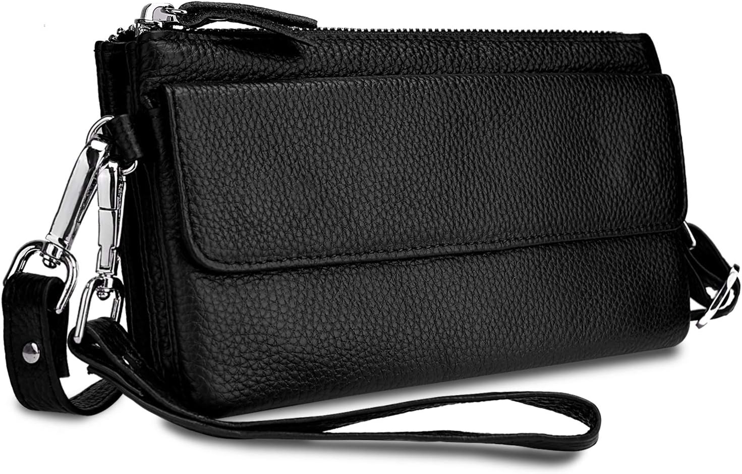 YALUXE Real Leather Wristlet Clutch Handbag Crossbody Bag Cellphone Purse RFID Blocking