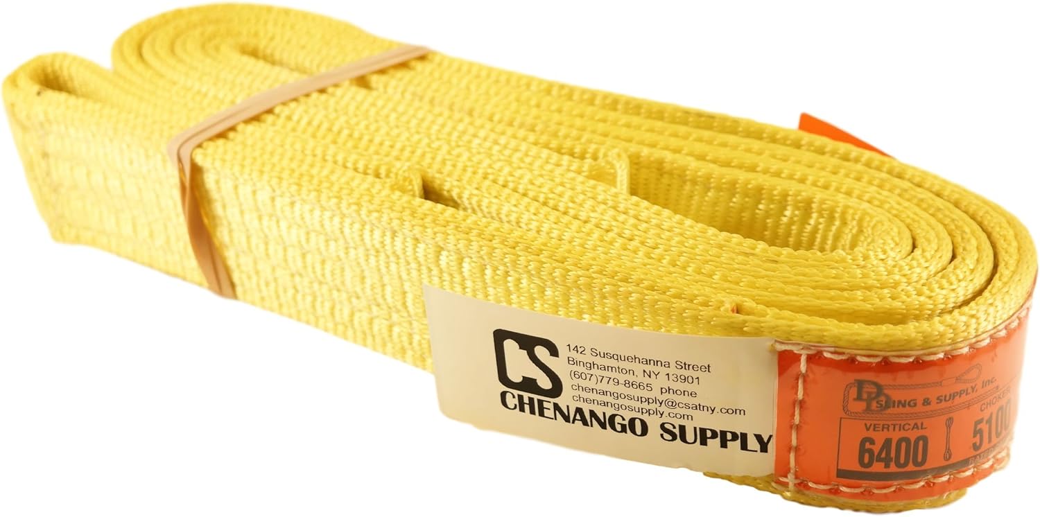DD Sling 2 Inch x 10 Foot Nylon Lifting Sling – USA Made, 6,400 lb Vertical, 5,100 lb Choker, 12,800 lb Basket – 2-Ply Heavy Duty 900 Webbing, Type 3 Flat Eye & Eye Rigging Sling