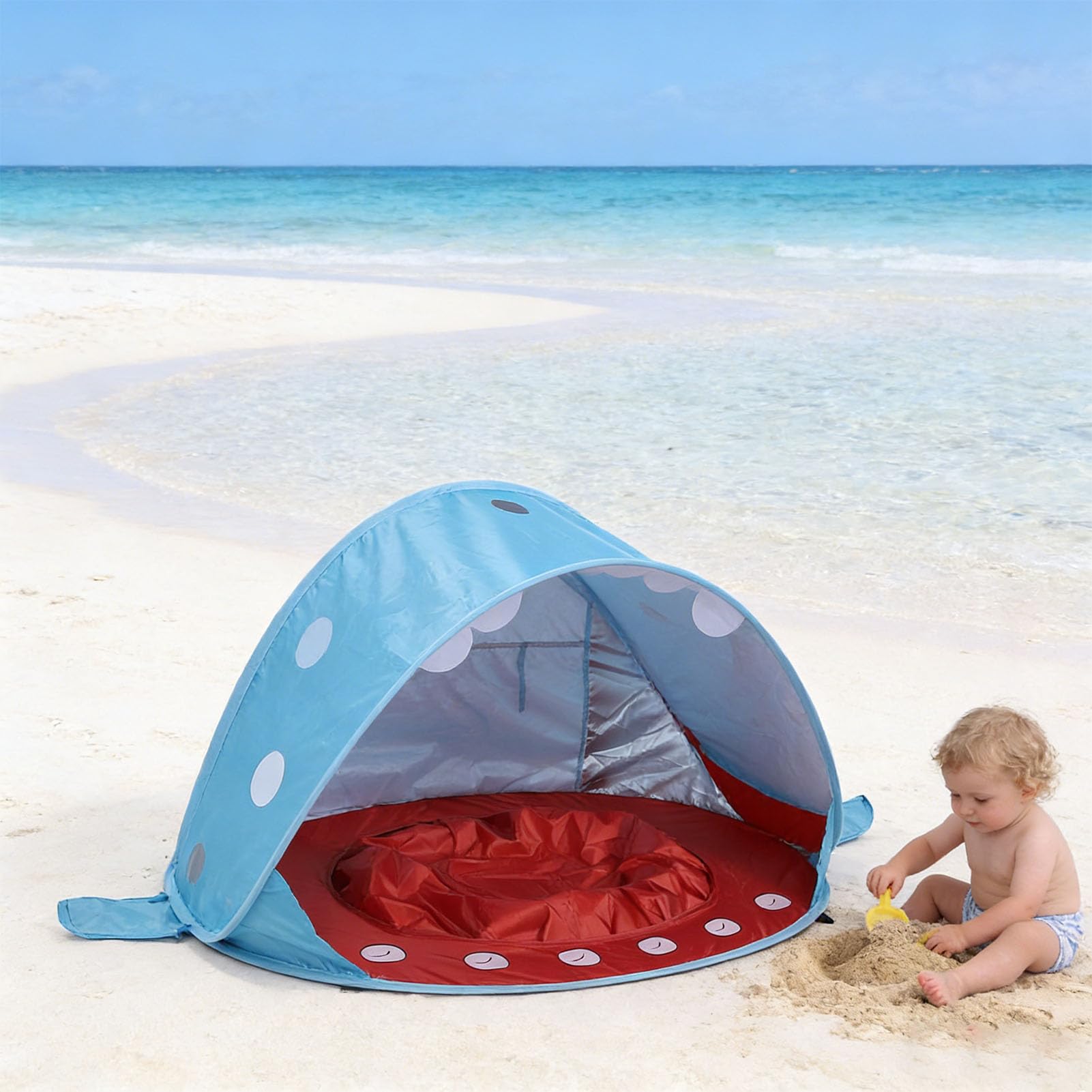 Hidyliu Tienda de Playa para Bebés, Protección Solar UPF50, Refugio Solar Escamotable en Forma de Ballena con Piscina, para Niños Pequeños