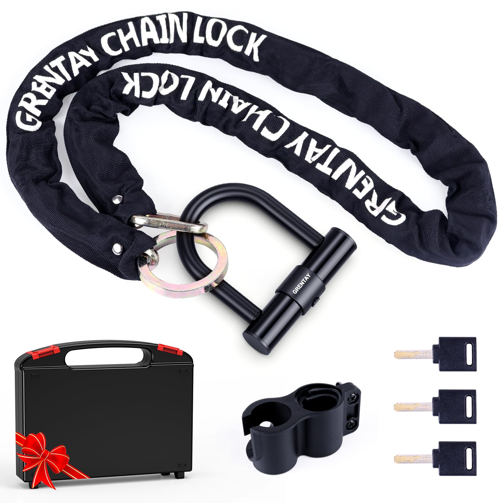 Bike Chain Lock, 5.25 Feet/160cm Heavy Duty Anti Theft Bicycle Chain Lock 0.6inch/15mm Thick Cut Proof Security Bike Locks with Keys for Bike,