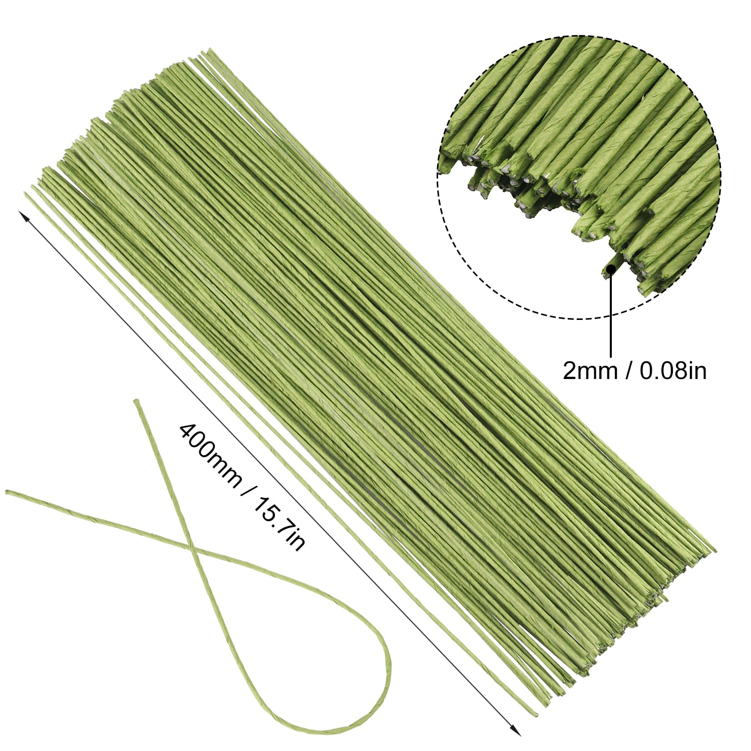500 PCS 16 Inch Floral Wire Stems,14 Gauge Floral Wire for Wiring Fresh Flowers, Creating Floral Crowns, DIY Crafts, Artificial Flower, Green,by GENHAKON