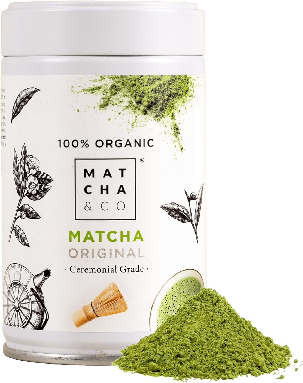 Matcha & CO Té Matcha Original 100% Ecológico, Grado Ceremonial, en Polvo Orgánico de Japón, Orgánico, 100% Natural, Té Verde, 80G - Matcha & CO