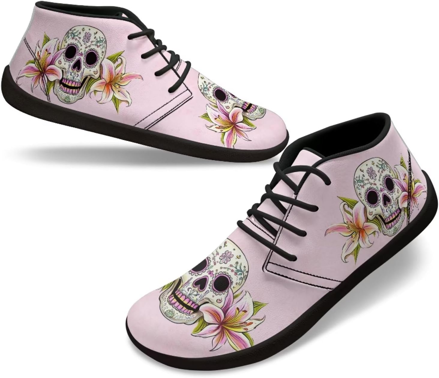 Howilath Skull Print Barefoot Shoes Men Wide Toe Box Low Zero Drop Sneaker Anti-Skid Low Top Minimalist Shoes