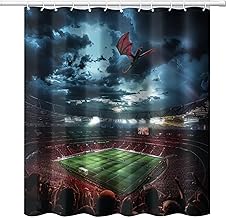 Football Sports Field Shower Curtain, Fantasy Fine Sky Cloud Dragon Bathroom Decor Washable Shower Curtain Set with Hooks, 84 x 72 Inch