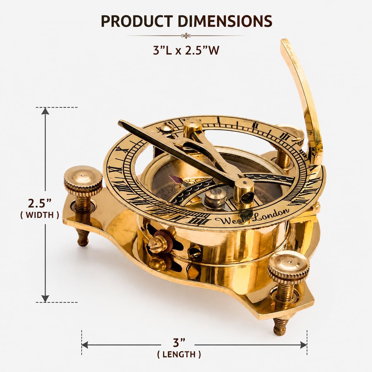 Vintage Shiny Brass Pirate's Booty Compass – Nautical Maritime Sundial Navigation Tool for Travelers, Hikers, Adventure Gear & Collectible Decor