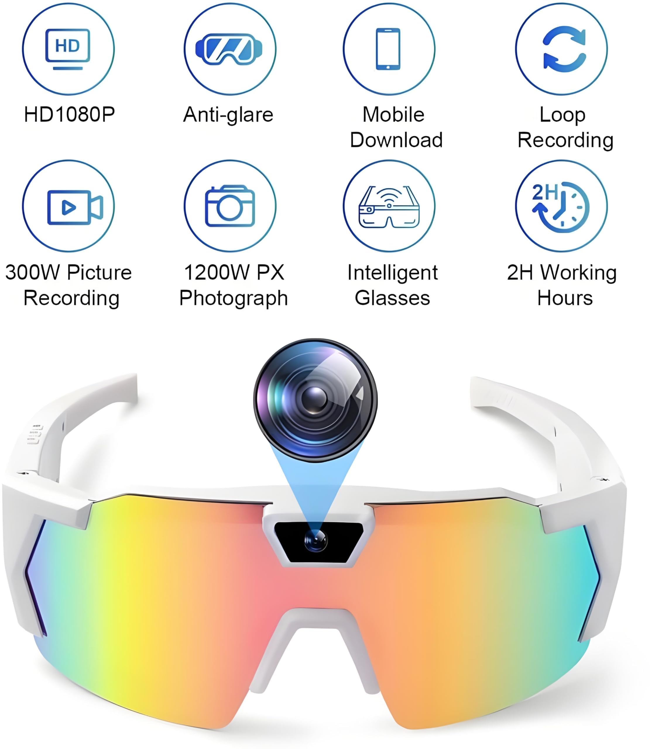 4K HD Baseball Glasses with Camera, Occhiali da Sole Sport Mini Telecamera, Action Camera Per Escursionismo, Equitazione Attività All'aperto Registrazione (Blue-A,32GB)
