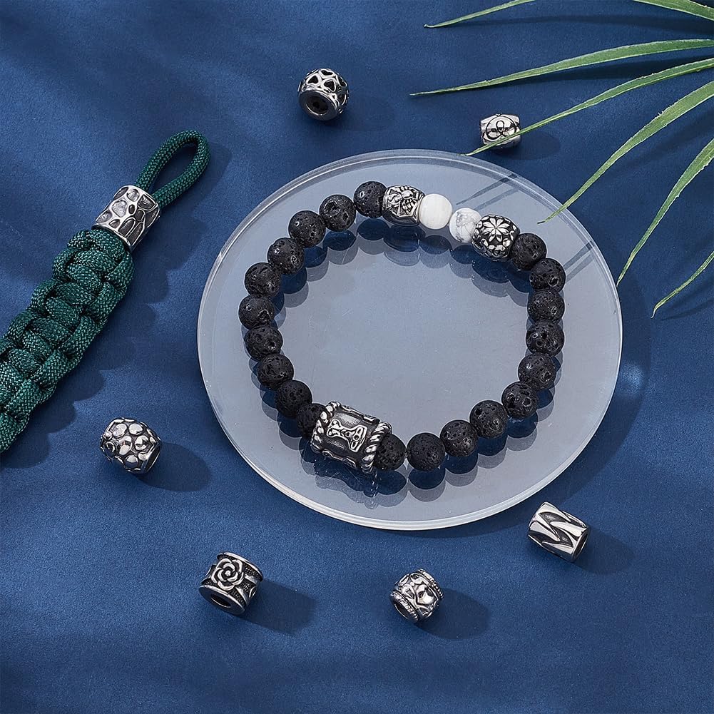 PH PandaHall 10pcs Large Hole Spacer Beads 304 Stainless Steel Rondelle Beads, Antique Silver European Loose Beads for Bracelet Necklace Jewelry Making DIY Crafts Hair Braiding, Hole: 5~8mm - Image 2