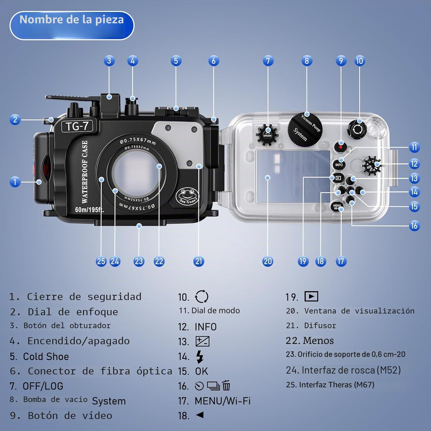 Sea frogs Carcasa subacuática Compatible con Olympus TG-7 con Lente Gran Angular Incorporado, protección Profesional hasta 60 Metros (196 pies) de Profundidad para Buceo (Blanco)