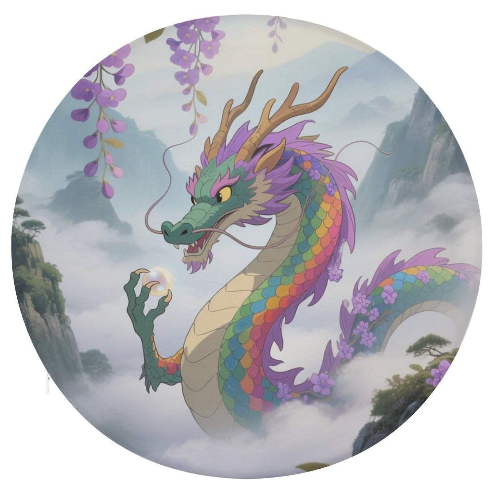VstaDank Rainbow Scaled Eastern Dragon Cushions Memory Non Slip Car Seat Cushions Dining Chairs Cushion Indoo Dining Room Round Chair Pads with Zipper and Removable Cover Cushion