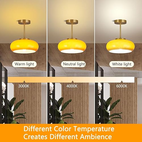 Miniatura 7 de Qufute Lámpara de techo semiempotrada dorada de 1 lámpara de techo cerca de techo con pantalla de cristal de cúpula naranja lámpara de techo de