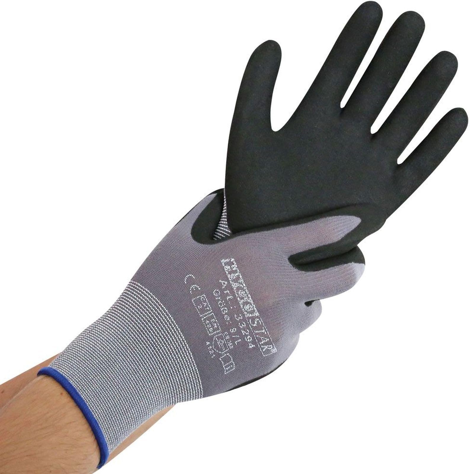 Hygostar Ergo Flex Lot de 12 paires de gants de travail (24gants), gants industriels et mécaniciens avec technologie de préhension améliorée et confort (XL/10, revêtement sur la paume de la main)