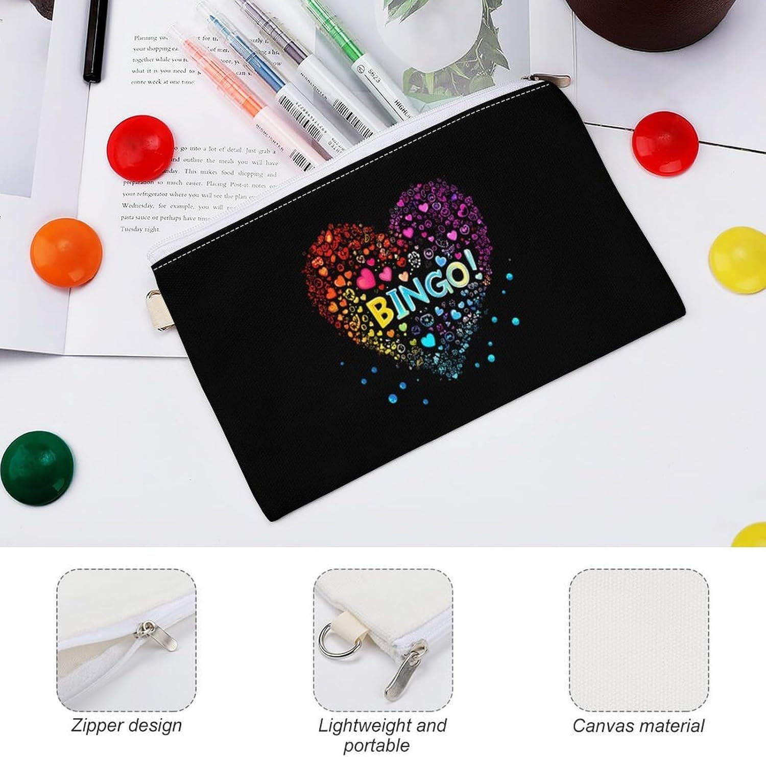 I Love Bingo Coin Pouch Wallet Slim Purse Wallets Canvas Card Holder