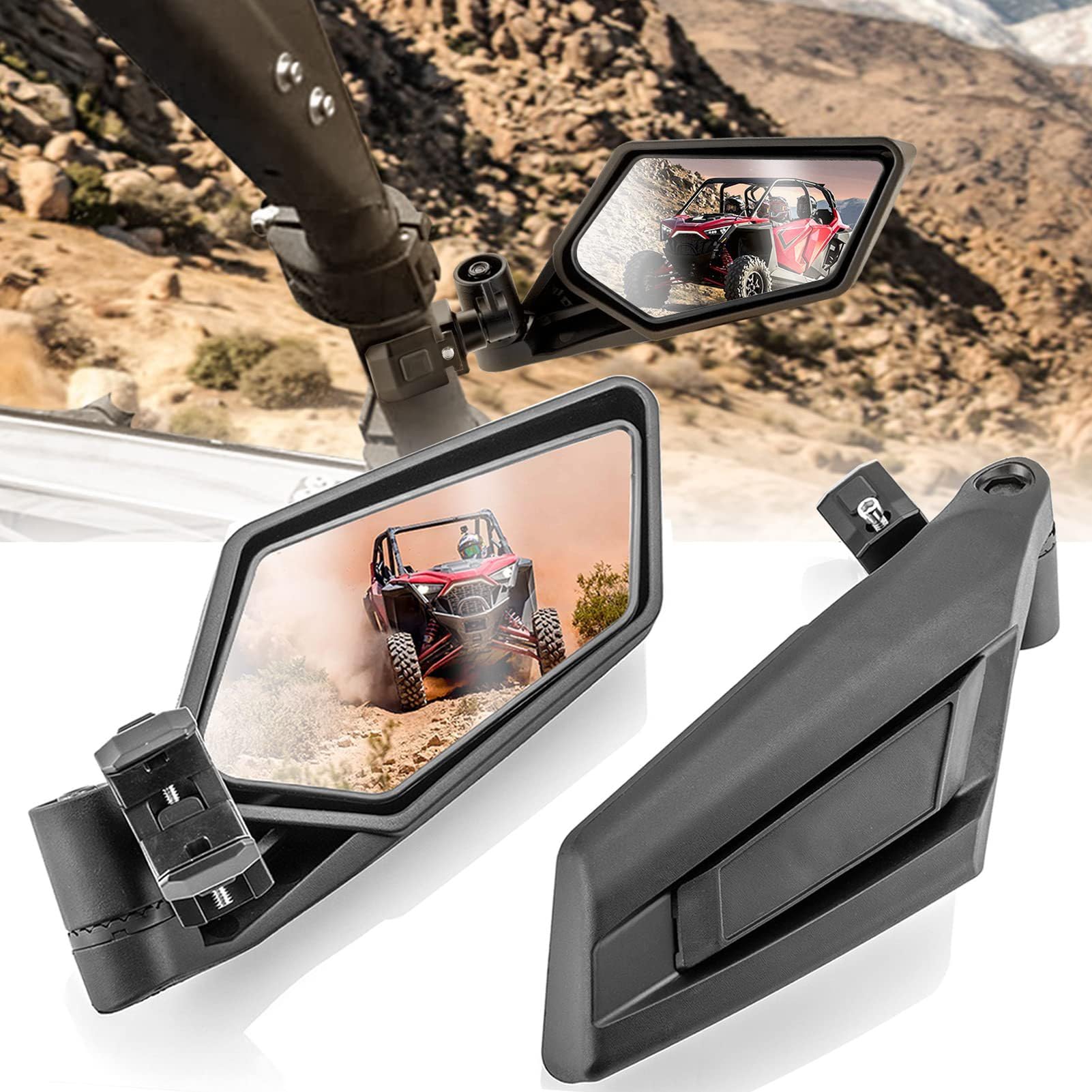 Motorcycle Rearview Mirrors,UTV Side Mirrors for 1.75"-2" Roll Bar SXS RZR Side Mirrors with Adjustable Mirror Compatible with Polaris RZR 1000 Can Am Maverick for Kawasaki Mule Arctic Cat