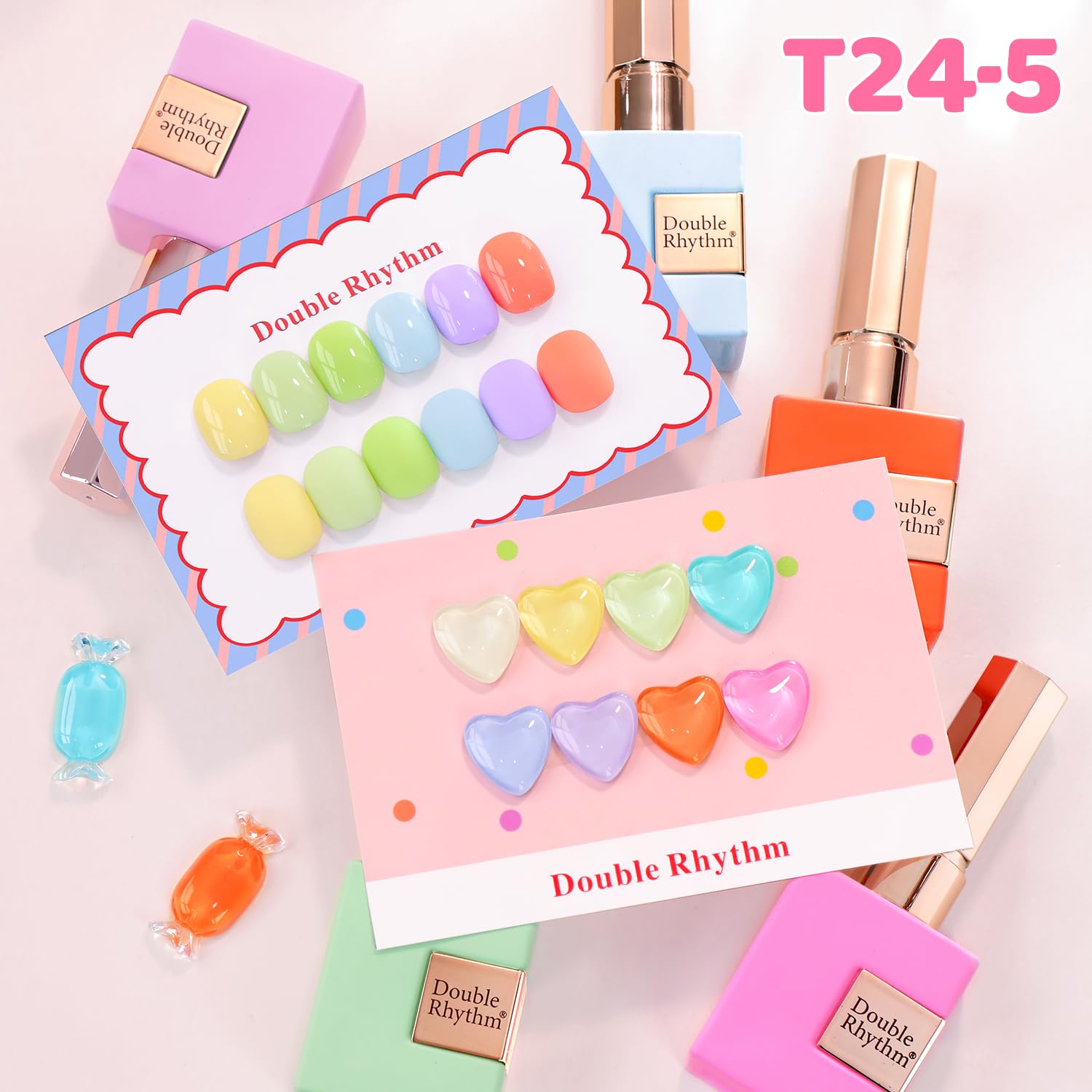 Double Rhythm 28Pcs 0.5Oz Gel Nail Polish Set Same Color Same Bottle Soak Off Gel Polish Kit Nail Art Manicure Salon DIY at Home for Women (Pastel Candy Collection-T24-5)