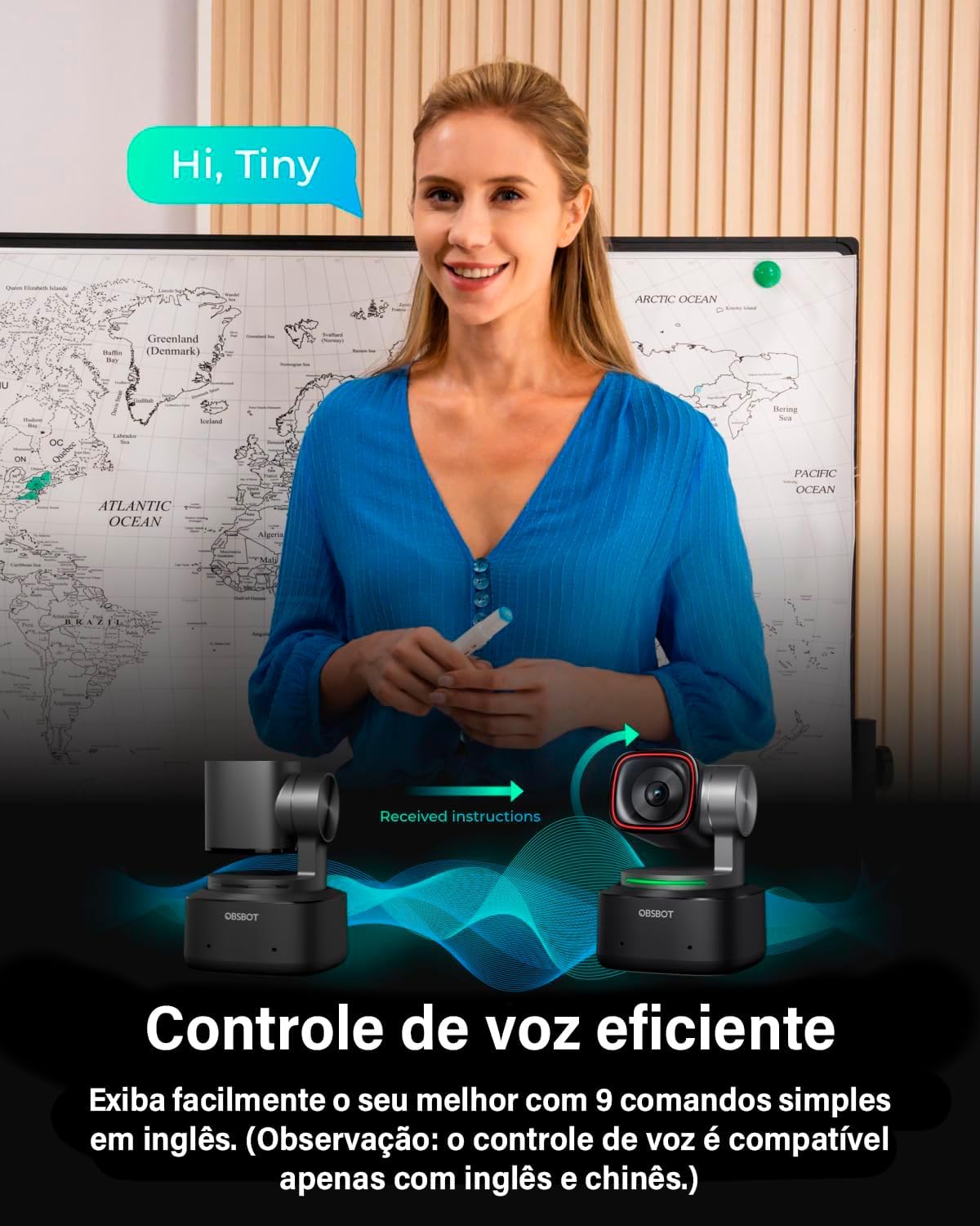 Webcams 4K Tiny 2 com controle de voz PTZ, rastreamento AI multimodo e foco automático, câmera web com sensor de 1/1,5", controle por gestos, 60 FPS, Adequado para go-pro/logi-tech/computador
