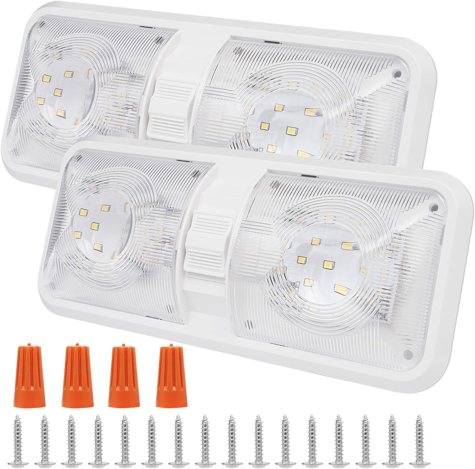 12V RV LED Lights Interior 8W Enclosed Trailer Lights with Two Modes Anti-Glare Camper Ceiling Light with Switch for RV Camper Trailer Boat Car, Natural White 2 Pack
