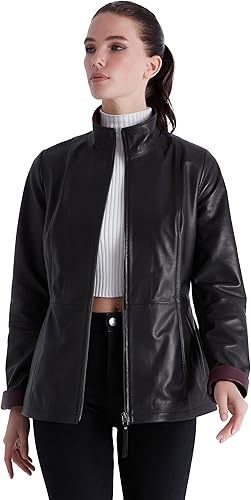 Miniatura 4 de Bigardini Chaqueta de cuero genuino italiano para mujer - Chaqueta de piel de cordero real para mujer