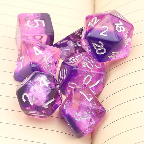 Miniatura 7 de Haxtec DND - Juego de dados poliédricos de resina morada con inclusiones de Mylar iridecentes, compatibles con Dungeons and Dragons TTRPG D&D Gifts