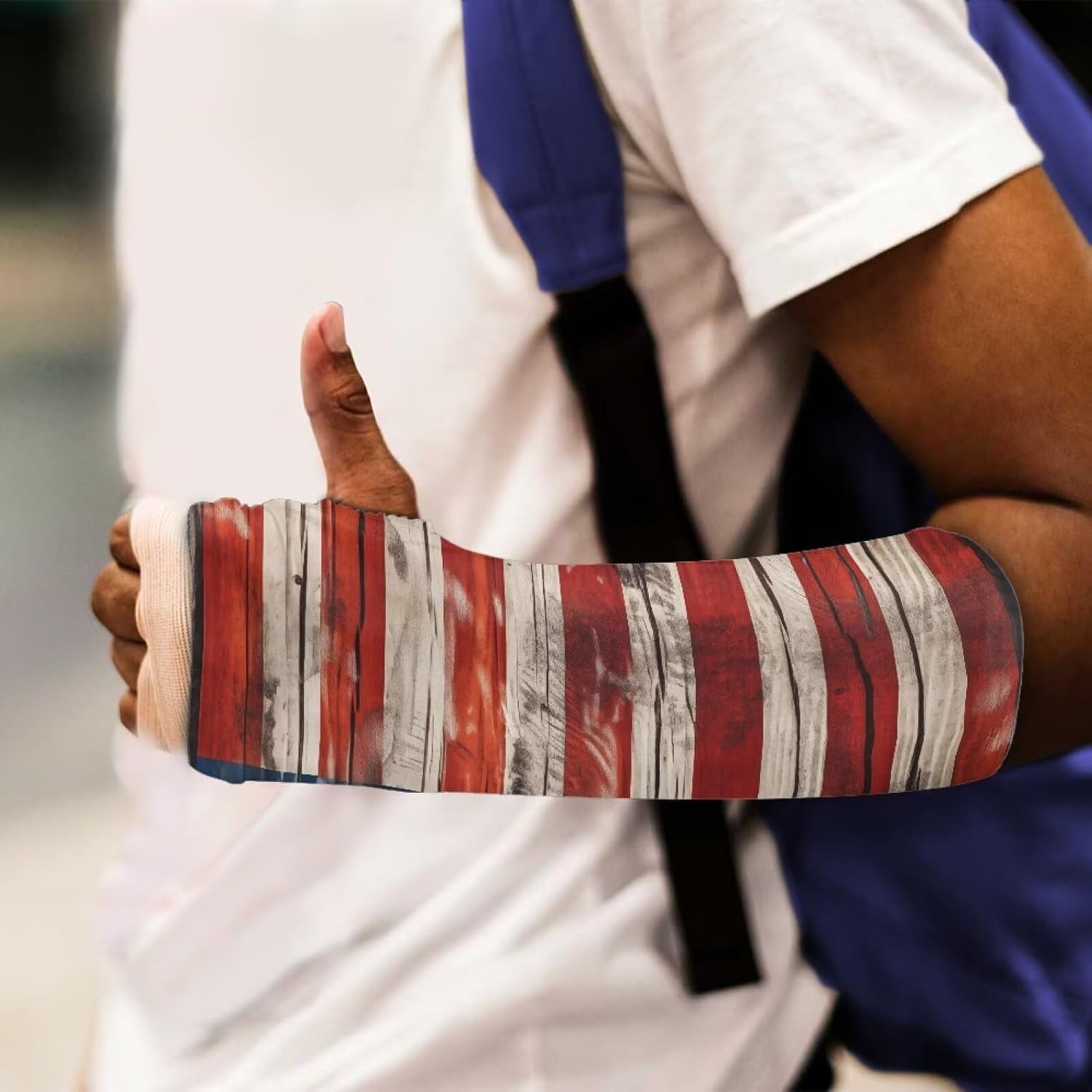 Rnyleeg Arm Cast Cover Wood American Flag Cast Cover for Women Men Reusable Elastic Cast Cover for Bandage Bath Shower Cast Wound Covers