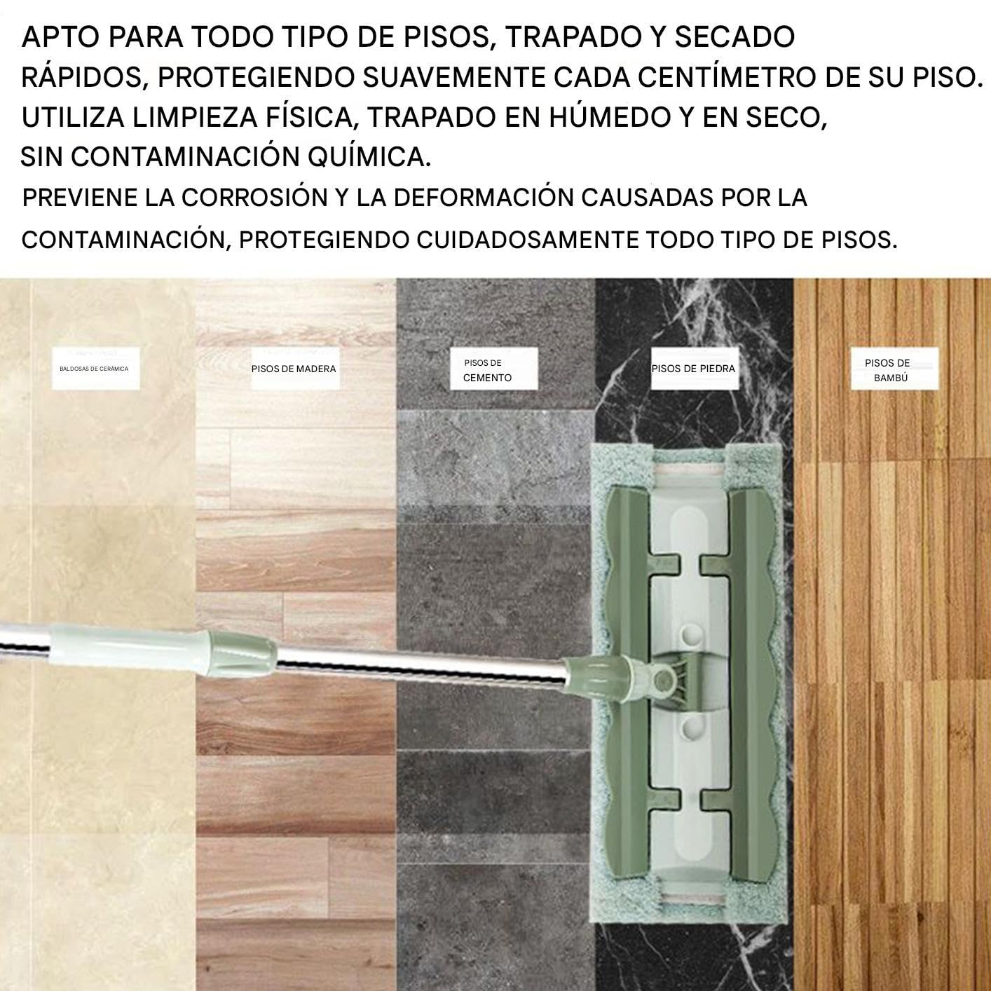 Mopa Plana De Microfibra Mango Telescópico Y Herramienta De Limpieza Rápida | Mopa Giratoria 360° Para Suelos Para Madera, Laminado, Baldosas, Baño, Cocina y Mantenimiento Diario
