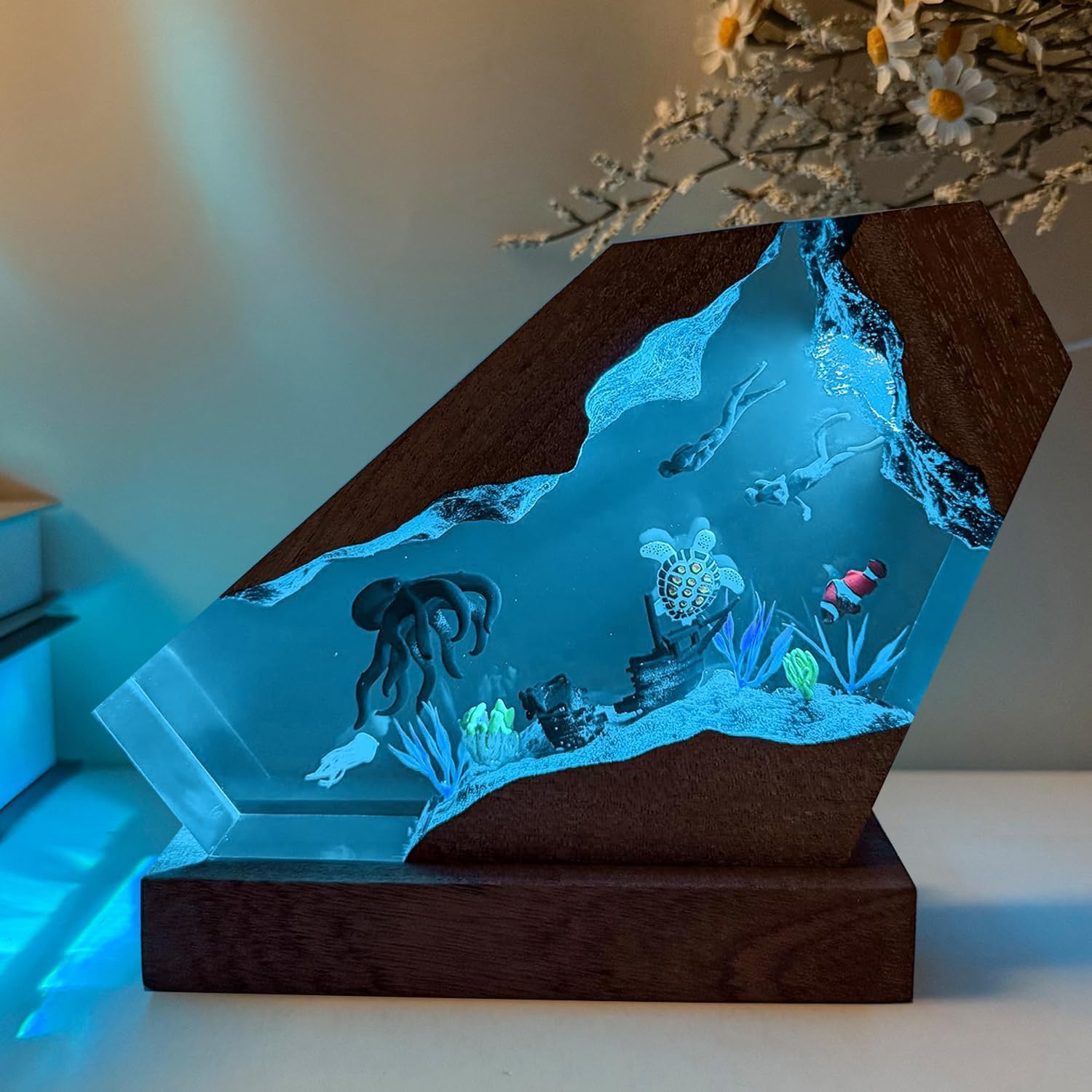 Octopus Ocean Resin Lamp - Handmade Resin Night Light with USB Port, Variable Lights, Octopus Gifts and Decor, Ocean Enthusiast Collectibles, Unique Birthday Gifts for Father Him Her (6"x4") - Image 8