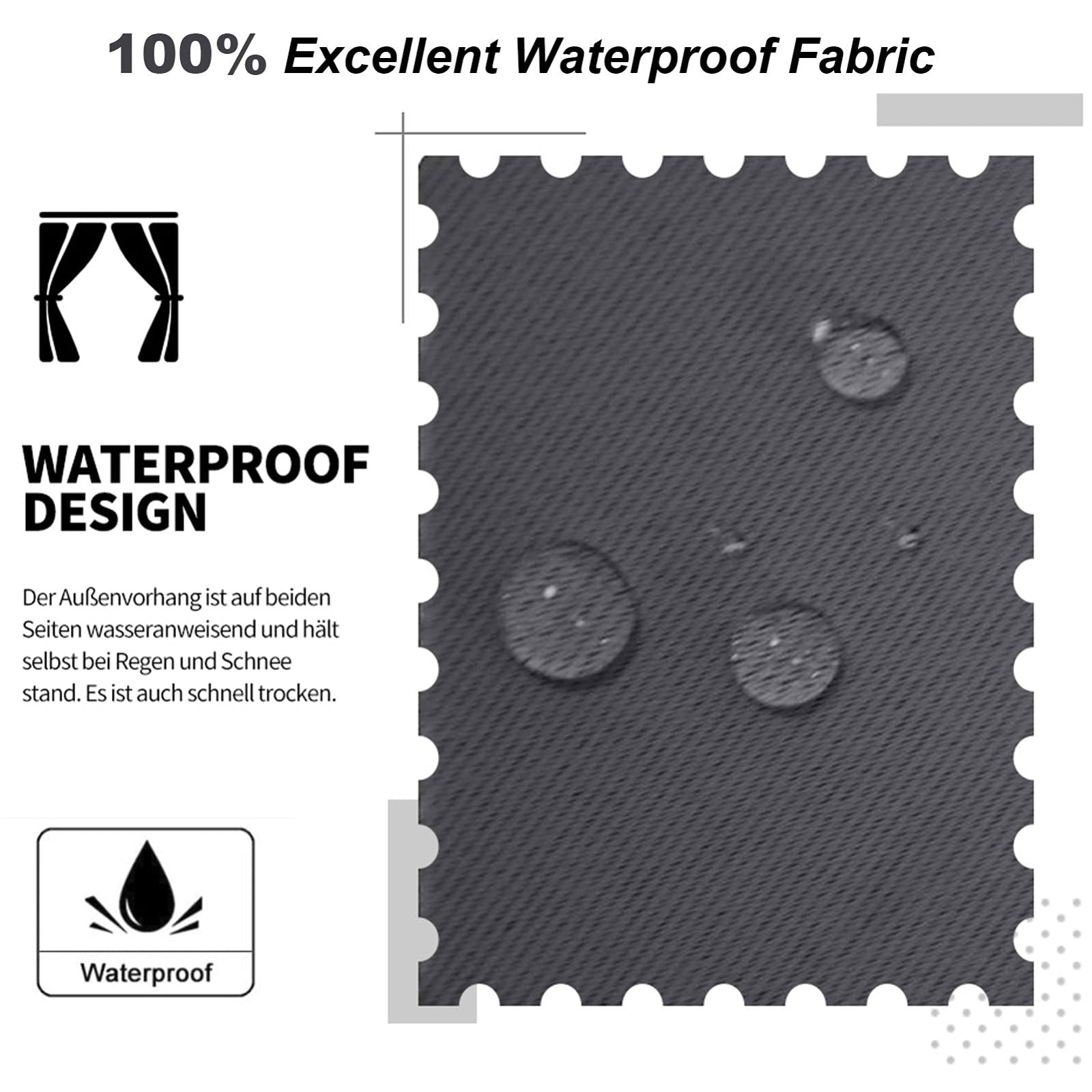 Rideaux d'extérieur imperméables et anti-UV à isolation thermique avec œillets pour terrasse, tonnelle, porte de jardin - 1 panneau - Gris - 254 x 213 cm (l x H)