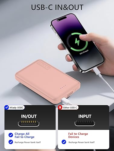 Miniatura 6 de Miady Paquete de 2 mini cargadores portátiles de 5000 mAh, salida USB-C de 5 V 2.4 A, batería de carga rápida, batería de viaje, pequeño banco de