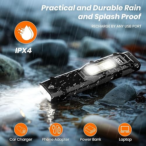 Miniatura 7 de Linterna táctica EDC, linterna plana LED recargable de 1100 lúmenes altos con clip y pantalla digital, linterna de bolsillo para emergencia en el