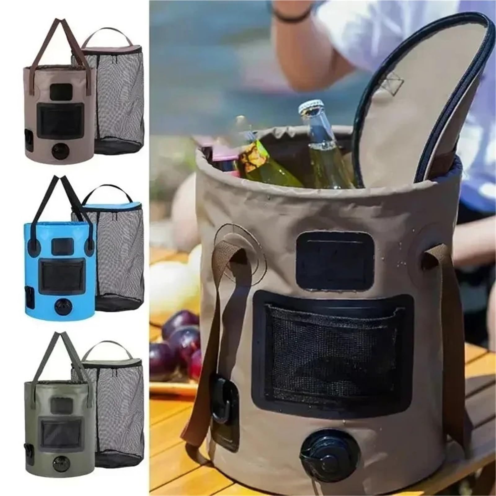 Camping Faltbarer Eimer 25L Tragbarer Faltbarer Eimer Outdoor Reise Wasseraufbewahrungstasche Wasserdichter Wasserbeutel Aufbewahrungseimer Angelartikel(Blue)